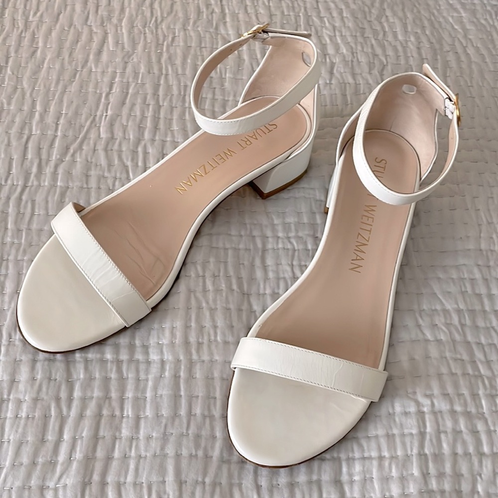 Stuart Weitzman low heel sandals white